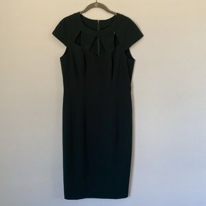 ELIZA J Hunter green sheath dress SIZE 10 Cut out neckline w cap sleeves